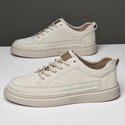 Men's Lace-Up Sneakers Contrast Sole Leather Comfortable