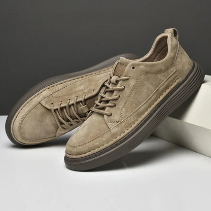 Men's Lace-Up Sneakers Contrast Sole Leather Comfortable