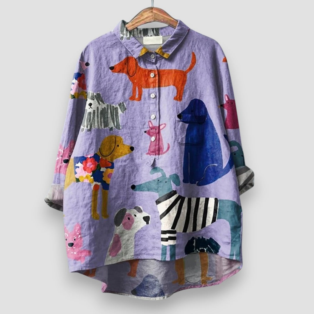 Women's Dog Print Shirt - Fashinoza