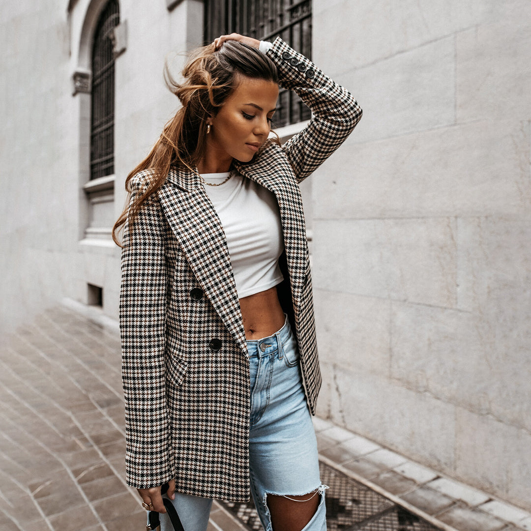 Women's Checkered Cotton Blazer