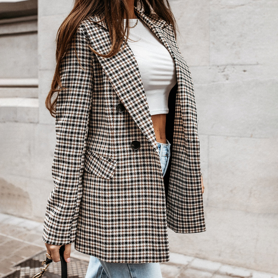 Women's Checkered Cotton Blazer