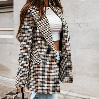 Women's Checkered Cotton Blazer