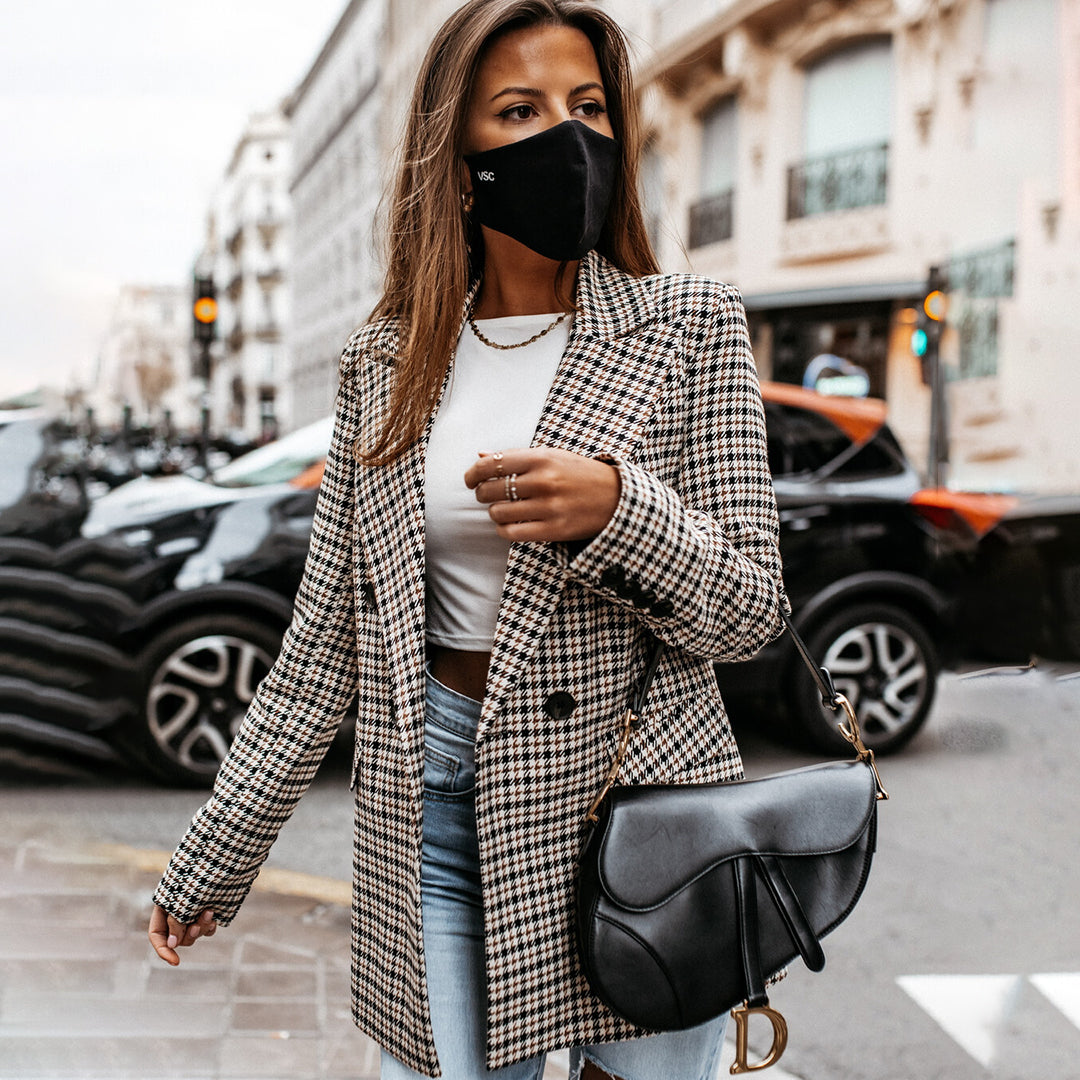 Women's Checkered Cotton Blazer - Fashinoza