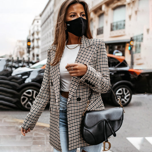 Women's Checkered Cotton Blazer - Fashinoza