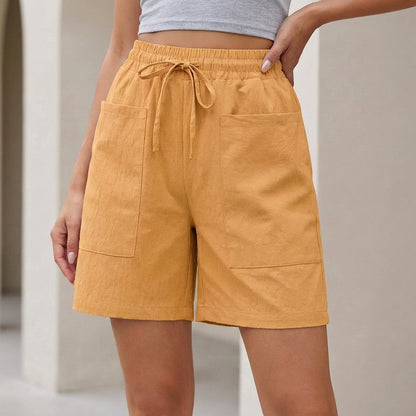 Relaxed Fit Shorts Drawstring Waist Textured Cotton - 
Fashinoza