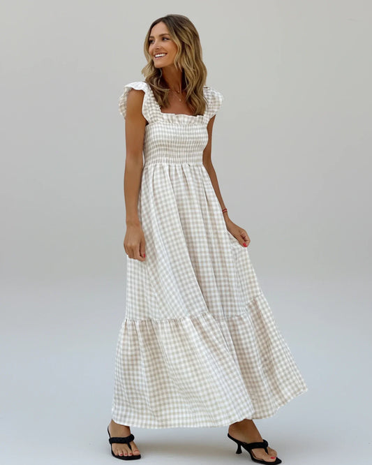 Women's Gingham Maxi Dress - Fashinoza