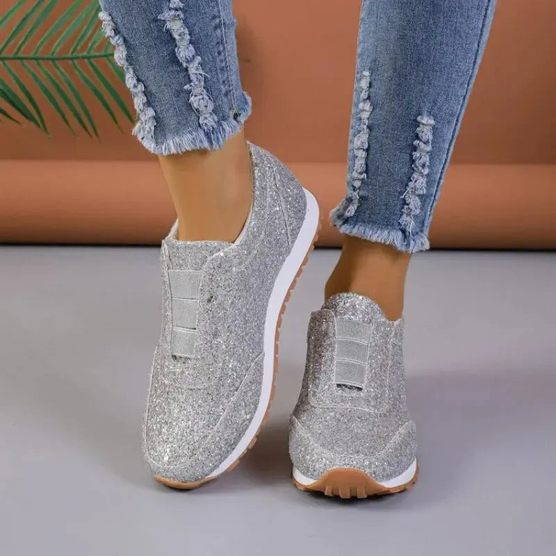 Women's Glitter Slip-On Sneakers Comfortable - 
Fashinoza