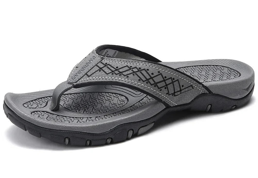 Orthopedic Men's Athletic Flip Flops with Arch Support PU Leather Beach Sandals