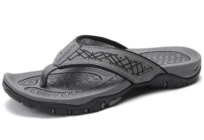Orthopedic Men's Athletic Flip Flops with Arch Support PU Leather Beach Sandals