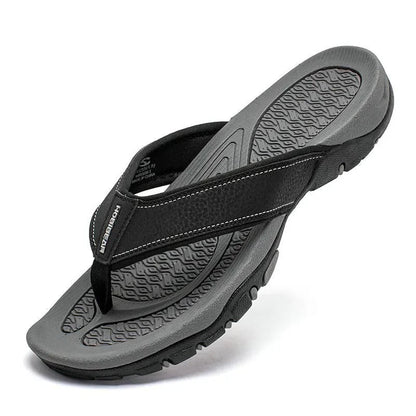 Orthopedic Men's Athletic Flip Flops with Arch Support PU Leather Beach Sandals
