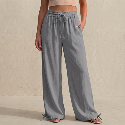 Women's Relaxed Fit Wide Leg Trousers Drawstring Ankle Tie