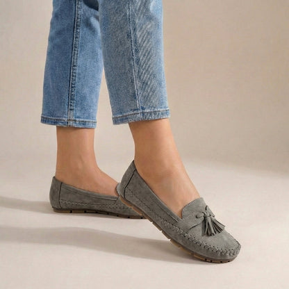 Suede Slip-On Loafers Moccasin Stitching Brown