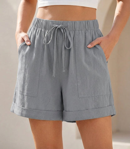 Relaxed Fit Drawstring Shorts Cotton Cuffed Hem