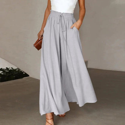 Women's High Waist Smocked Pants Wide Leg Drawstring