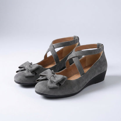 Women's Fitted Wedge Loafers Cross Strap Bow Detail