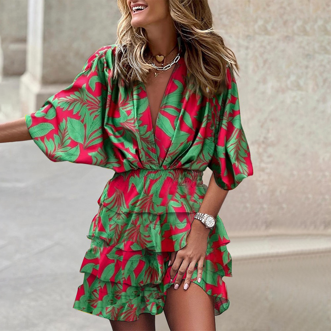 Women's V-Neck Geometric Print Mini Dress