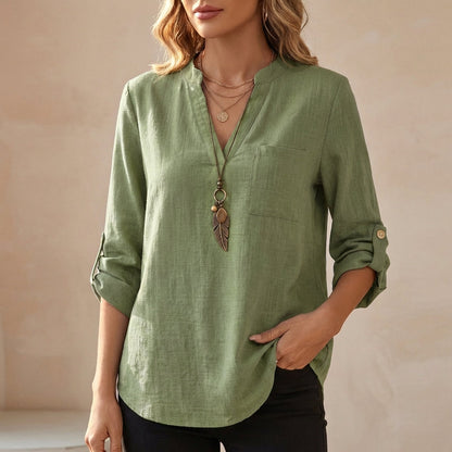 Women's Cotton Linen Tunic Blouse Relaxed Fit