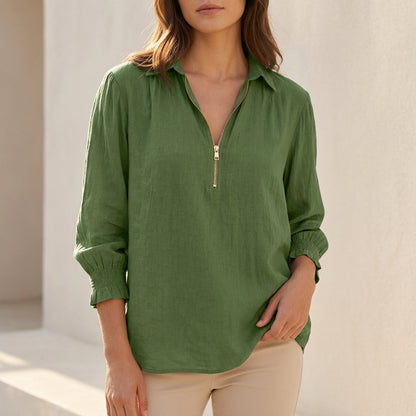 Women's Linen Oversized Zip Blouse Relaxed Fit