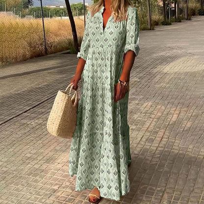 Women's Maxi V-Neck Long Sleeve Boho Dress