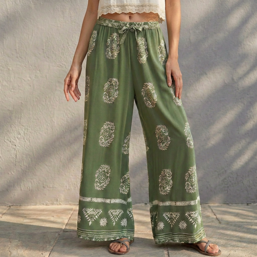 Women's Wide Leg Floral Pants Ankle Length - 
Fashinoza