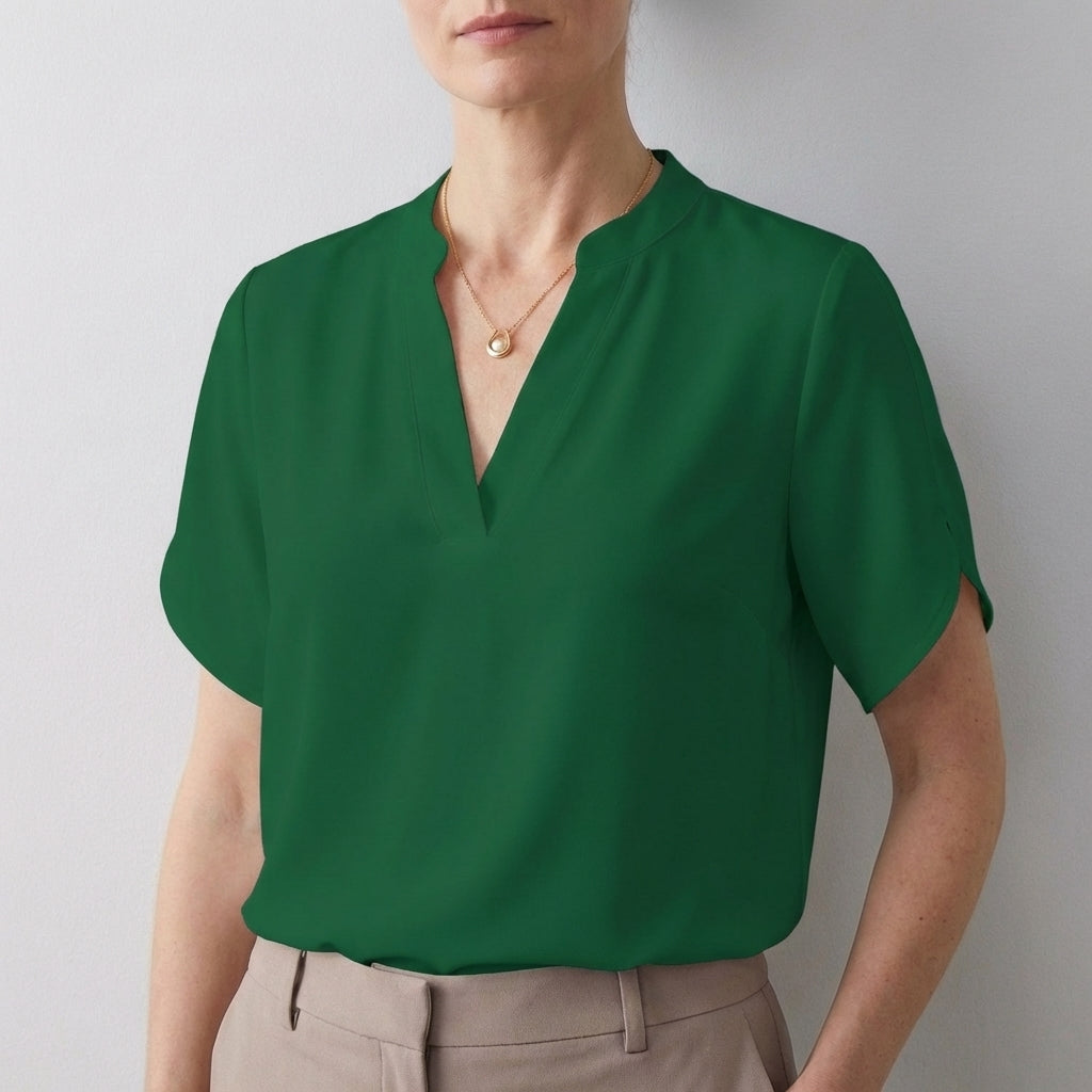 Dionne Women's Relaxed Fit V-Neck Blouse Split Sleeves