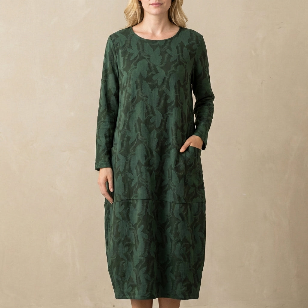 Women's Relaxed Fit Maxi Dress Textured Pattern Patch Pockets - 
Fashinoza