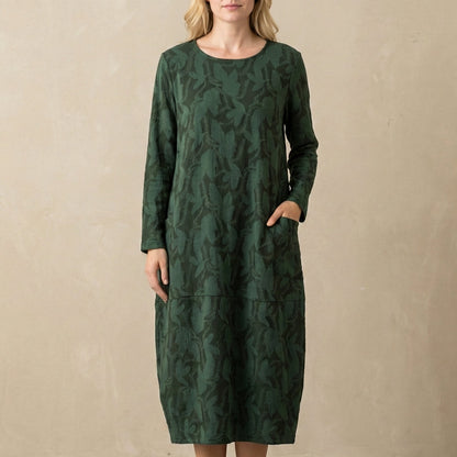 Women's Relaxed Fit Maxi Dress Textured Pattern Patch Pockets - 
Fashinoza