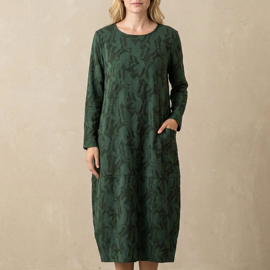 Women's Relaxed Fit Maxi Dress Textured Pattern Patch Pockets - 
Fashinoza