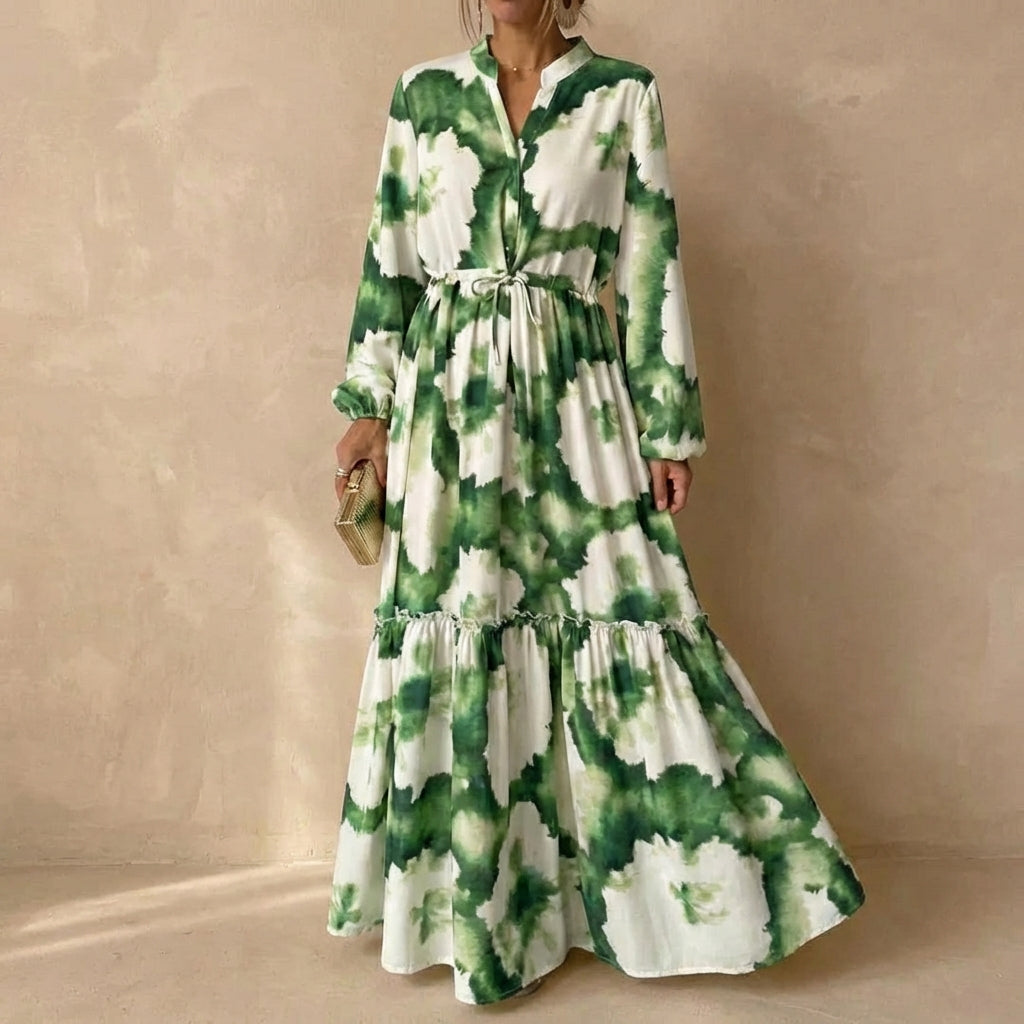 Women's Tiered Maxi Dress Ruffled Tie Waist - 
Fashinoza