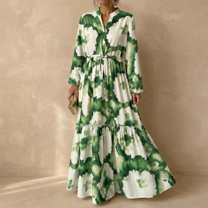 Women's Tiered Maxi Dress Ruffled Tie Waist - 
Fashinoza