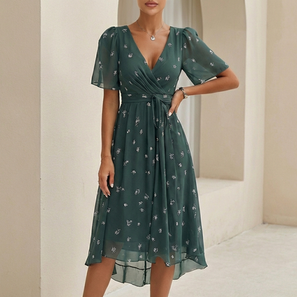 Women's Midi Wrap Dress Chiffon Tie Waist - 
Fashinoza