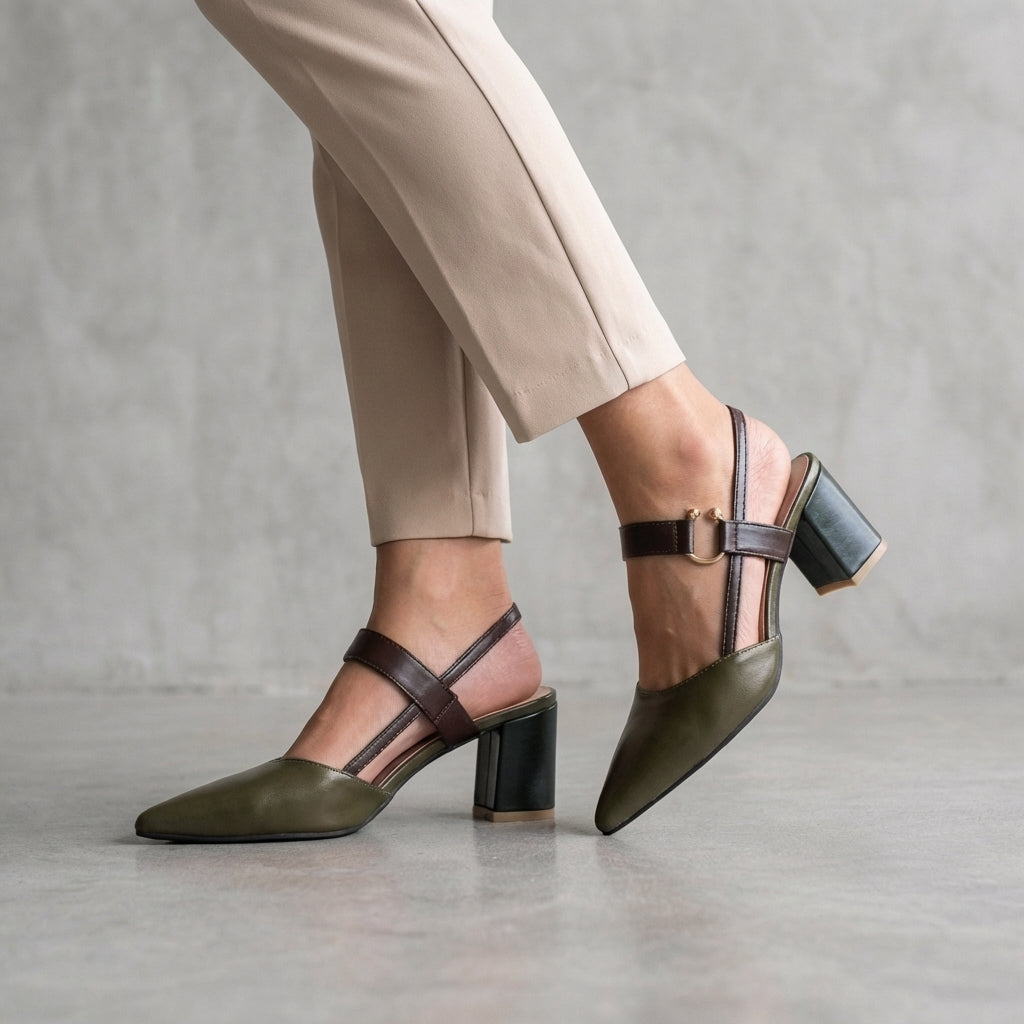 Women's Pointed Toe Slingback Shoes Block Heel