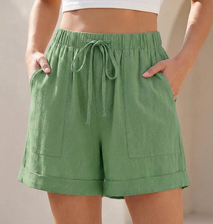 Relaxed Fit Drawstring Shorts Cotton Cuffed Hem