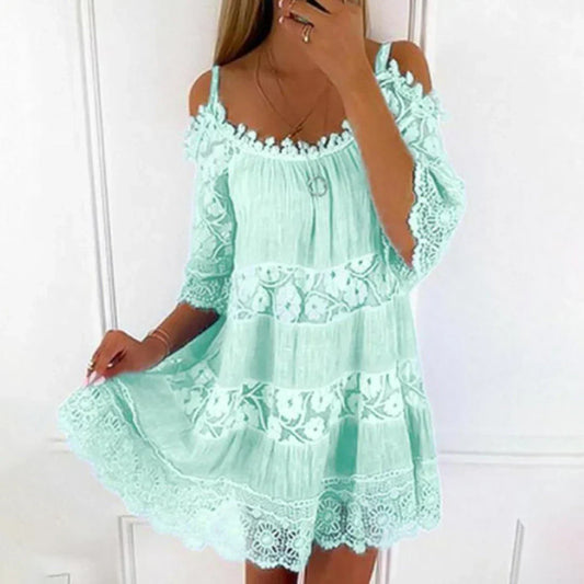 Women's Mini Dress Crochet Lace Embroidered - Fashinoza