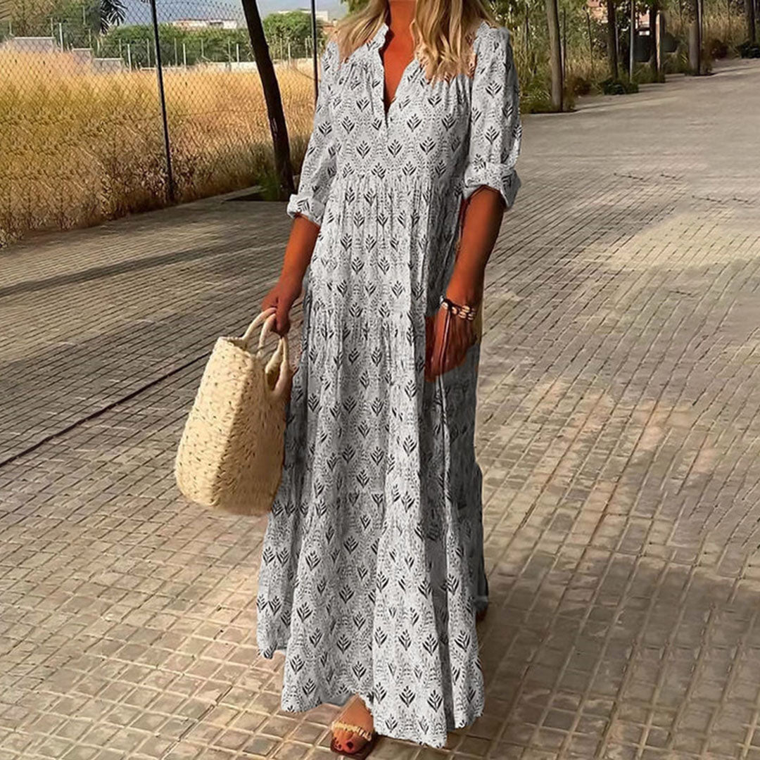 Women's Maxi V-Neck Long Sleeve Boho Dress