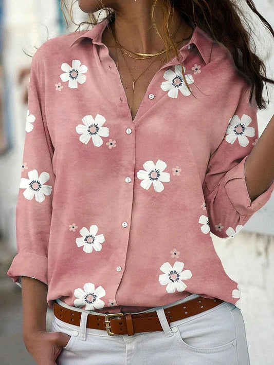 Women's Floral Print Blouse Button Front - Fashinoza