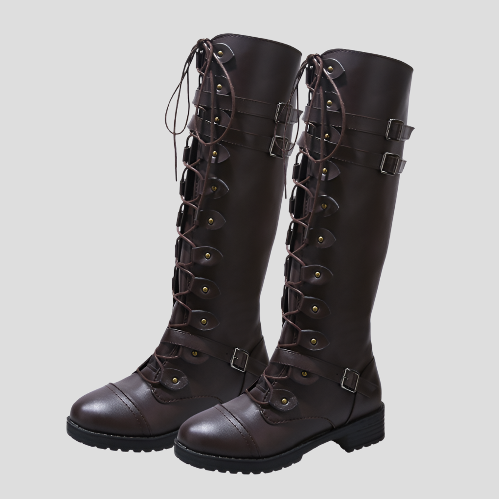 Women's Lace-Up Ankle Boots Buckle Detail Brown