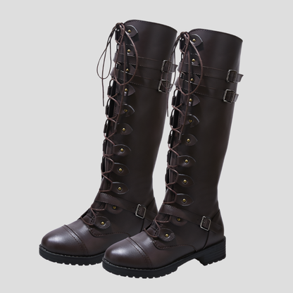 Women's Lace-Up Ankle Boots Buckle Detail Brown