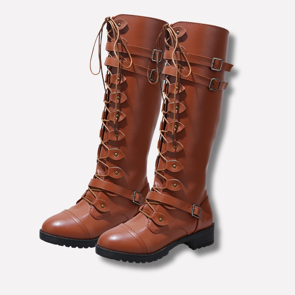 Women's Lace-Up Ankle Boots Buckle Detail Brown