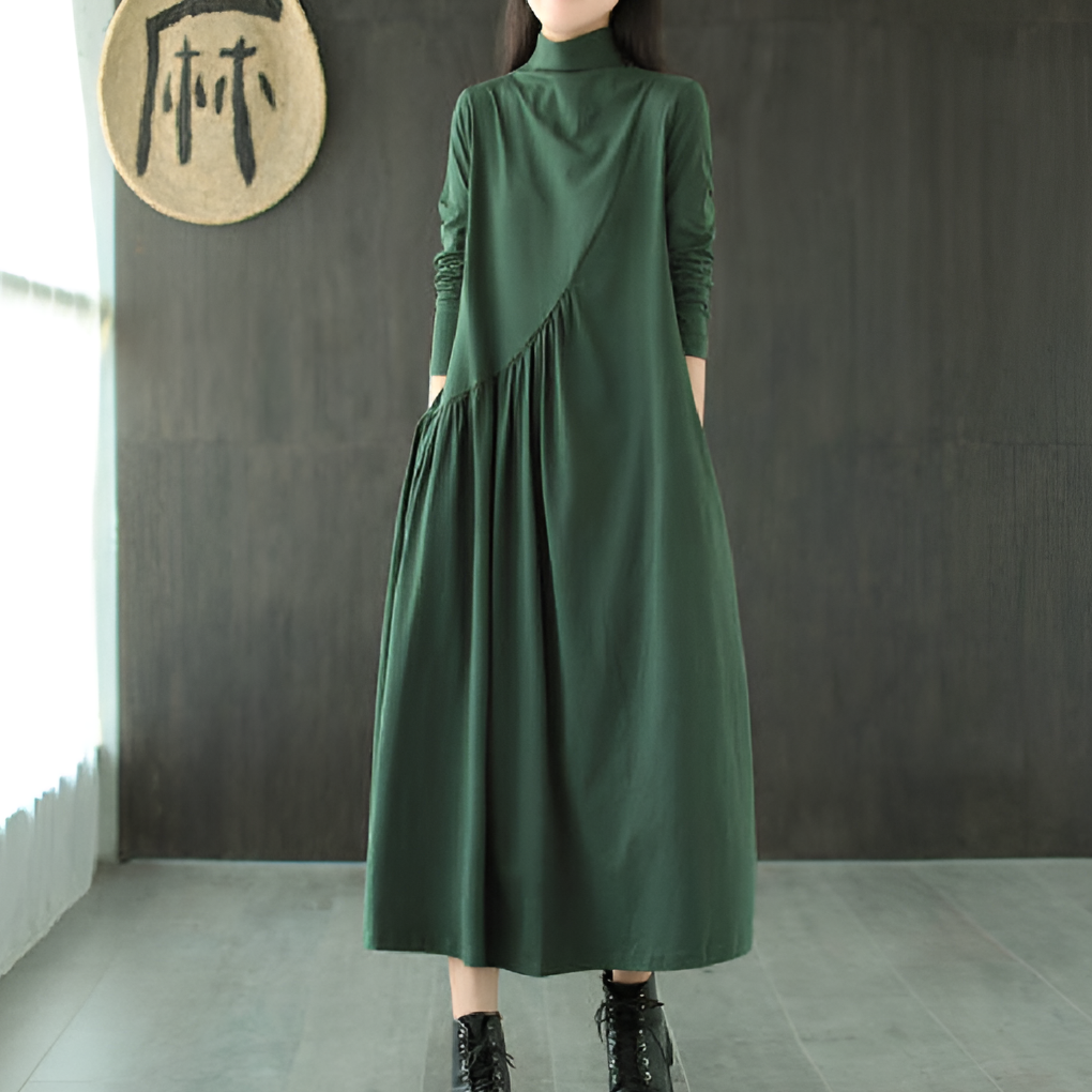 Women's V-Neck Half Sleeve Green Dress - Fashinoza