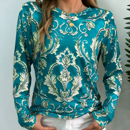 Women's Green Long-Sleeve Blouse Round Neck