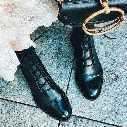 Women's Ankle Boots Lace Up Flat Heel