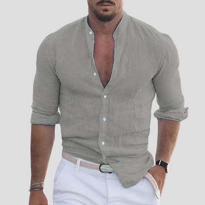 Men Slim Fit Mandarin Collar Dress Shirt