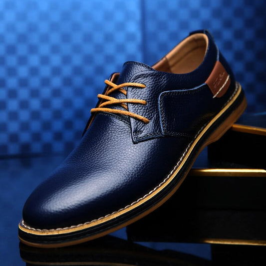 Men's Leather Oxford Shoes Classic Brown Black - Fashinoza