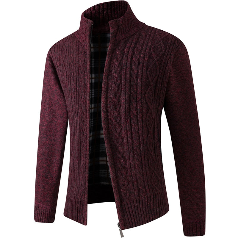 Men's Knitted Sweater Zipper Warm Beige