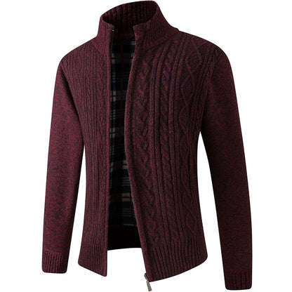 Men's Knitted Sweater Zipper Warm Beige