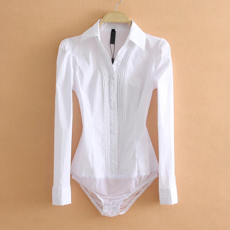 Women's Button Down Bodysuit Shirt - 
Fashinoza