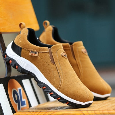 Men's Walking Shoes Waterproof Leather Slip-On Outdoor Hiking Sneakers