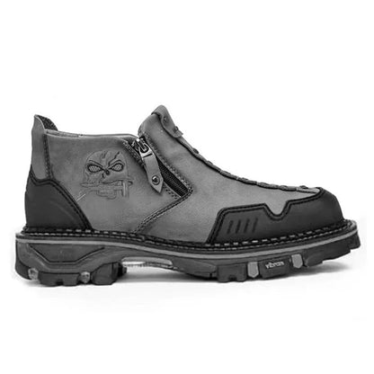 Men's Ankle Boots Skull Accent Black Bold Style Comfortable - Fashinoza