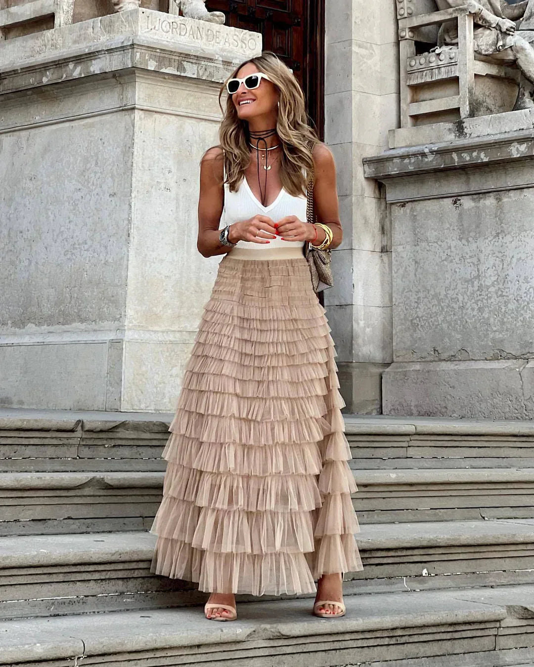 Women's Tulle Maxi Skirt Elastic Waist - Fashinoza